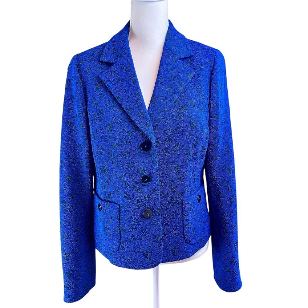 NINA MCLEMORE Blue Textured‎ Blazer Jacket Coat Sz 8 Office Work Luxury Career